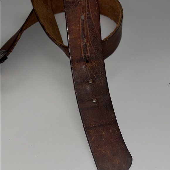 Source Unknown Brown Stamped Leather Belt w/ metal buckle